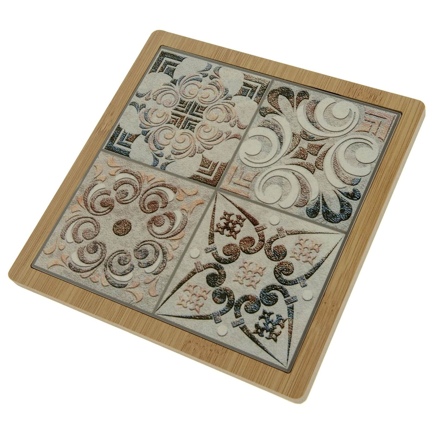 Sottopentola in Legno e Ceramica con Decorazione Maiolica