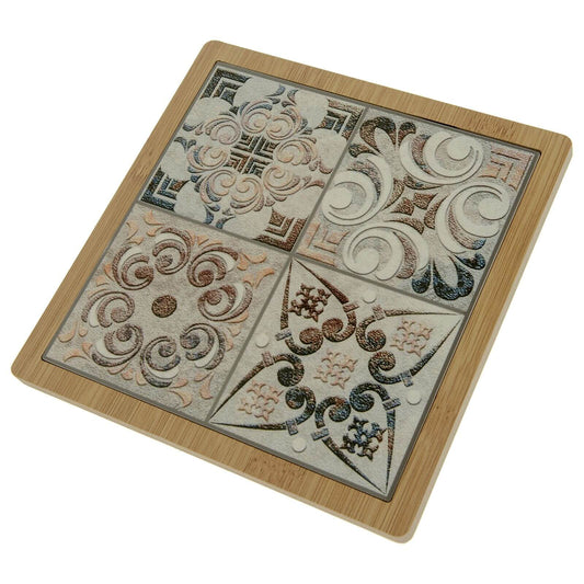 Sottopentola in Legno e Ceramica con Decorazione Maiolica