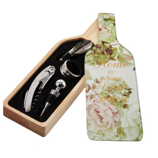 Set Vino 4 Pezzi in Legno e Vetro
